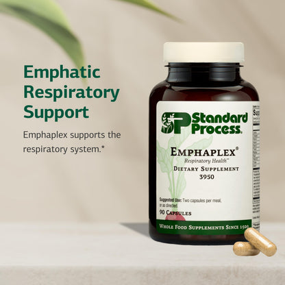 Side angle of Standard Process Emphaplex bottle detailing cellular energy benefits