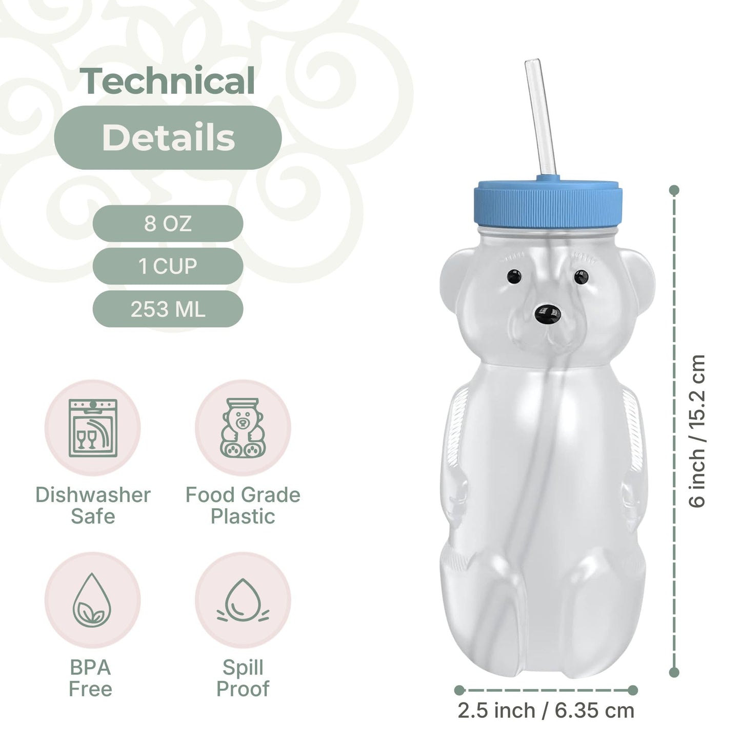 BPA free plastic speech feeding training bear cups in Blizzard Aqua color