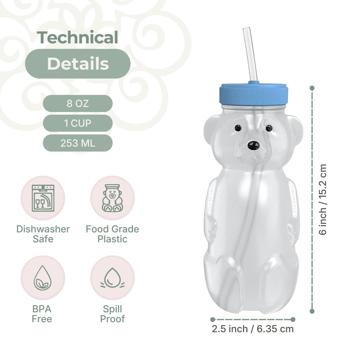 BPA free plastic speech feeding training bear cups in Blizzard Aqua color