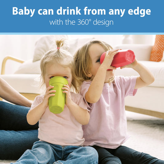 Dr. Brown's 360 sippy cup 2 pack displaying the clear silicone leak free valve mechanism.