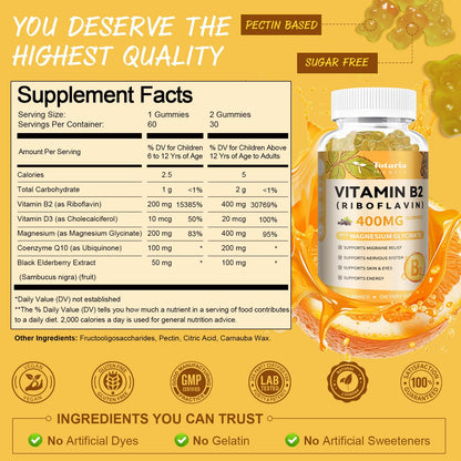 Totaria Vitamin B2 gummies with magnesium glycinate and CoQ10 nutritional highlights