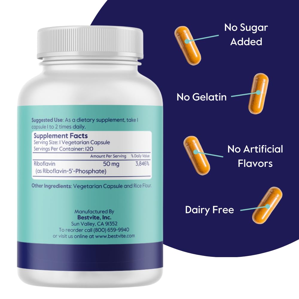 BESTVITE bioactive vitamin B2 non-GMO and gluten-free dietary supplement for energy metabolism