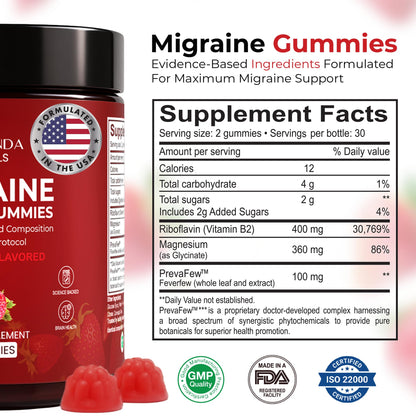 Veralinda Naturals chewable migraine care dietary supplement 60 count container side view