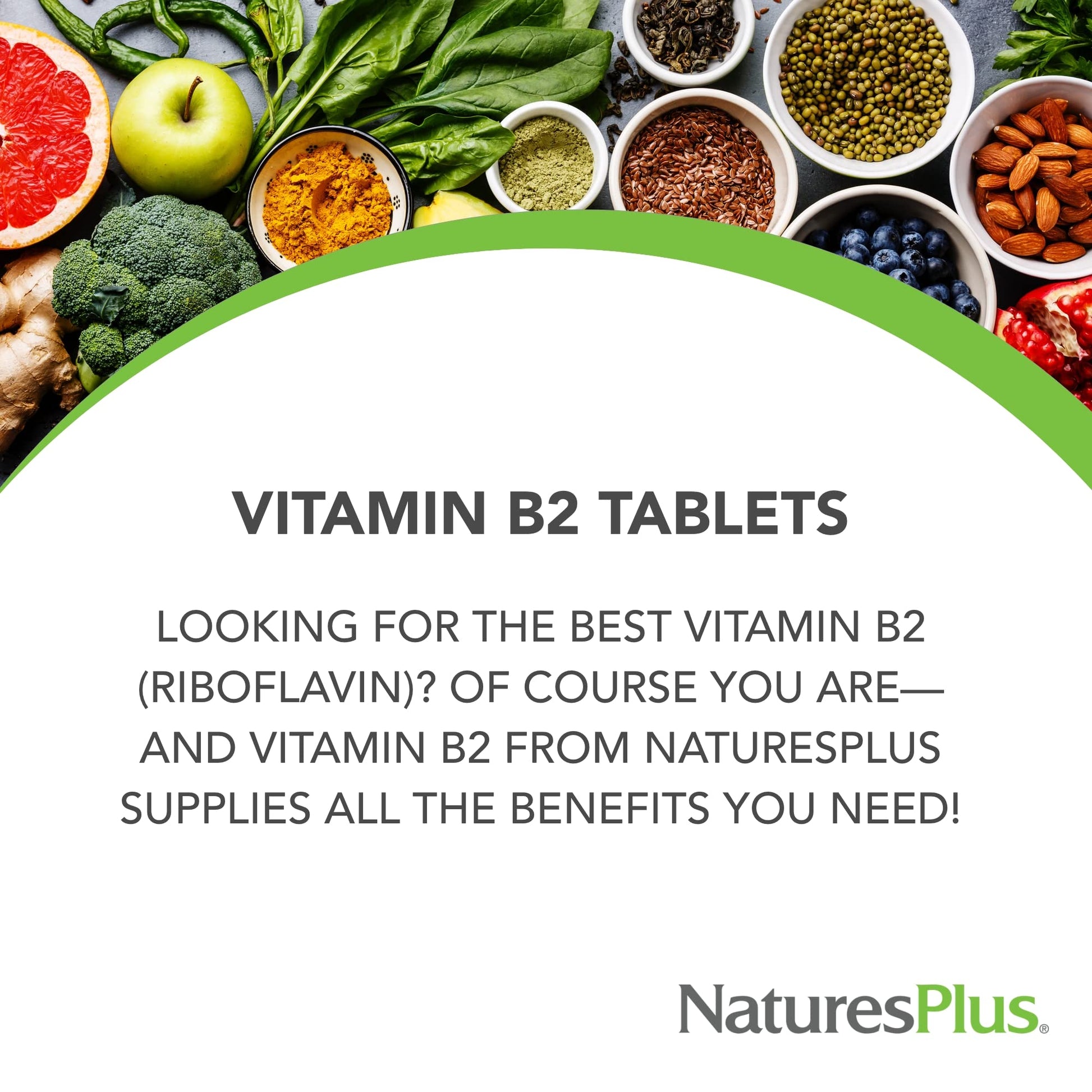 NaturesPlus slow release Vitamin B2 vegetarian tablets nutritional supplement facts label close up