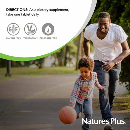 High potency Riboflavin supplement by NaturesPlus showing immune and skin health seals