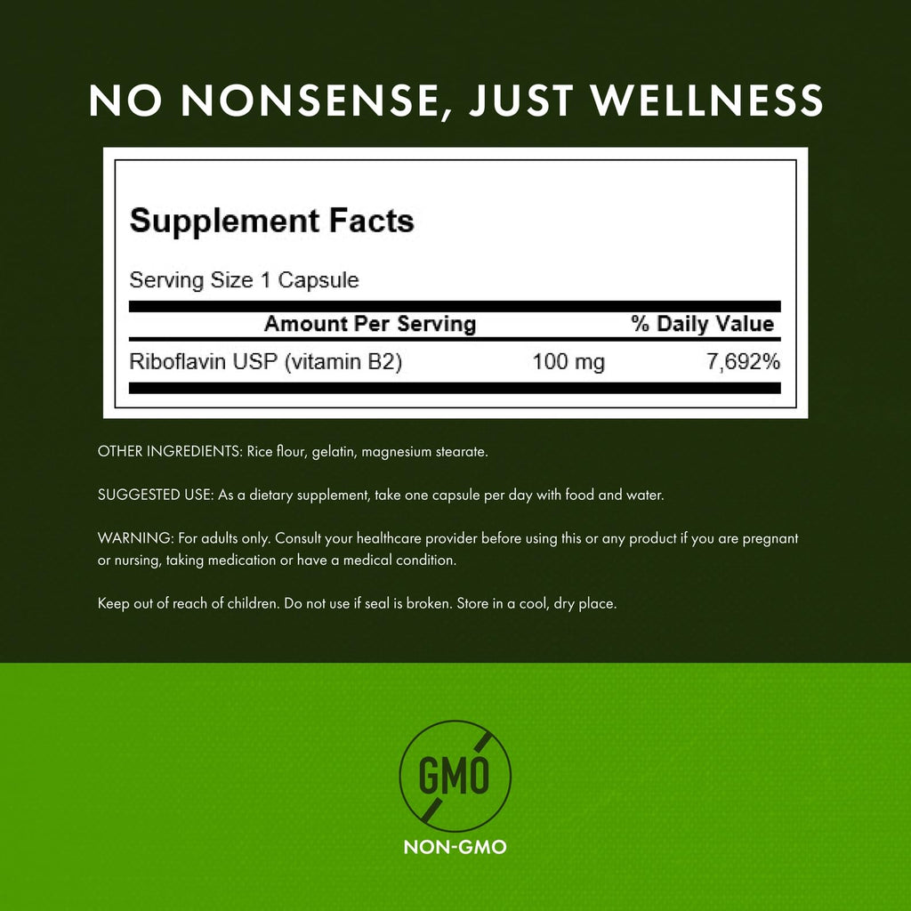 Authentic Swanson Riboflavin 100mg nutritional label view