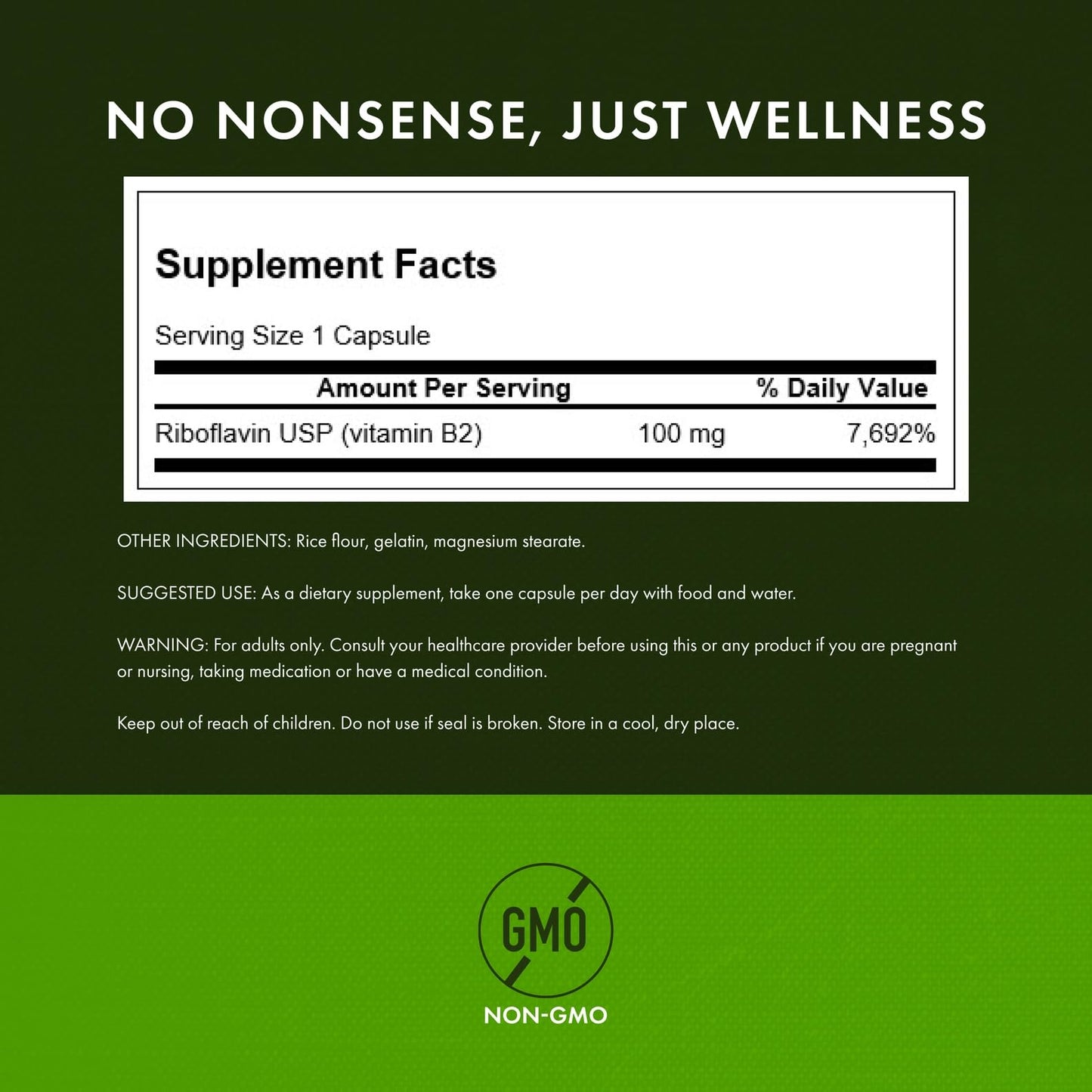 Authentic Swanson Riboflavin 100mg nutritional label view