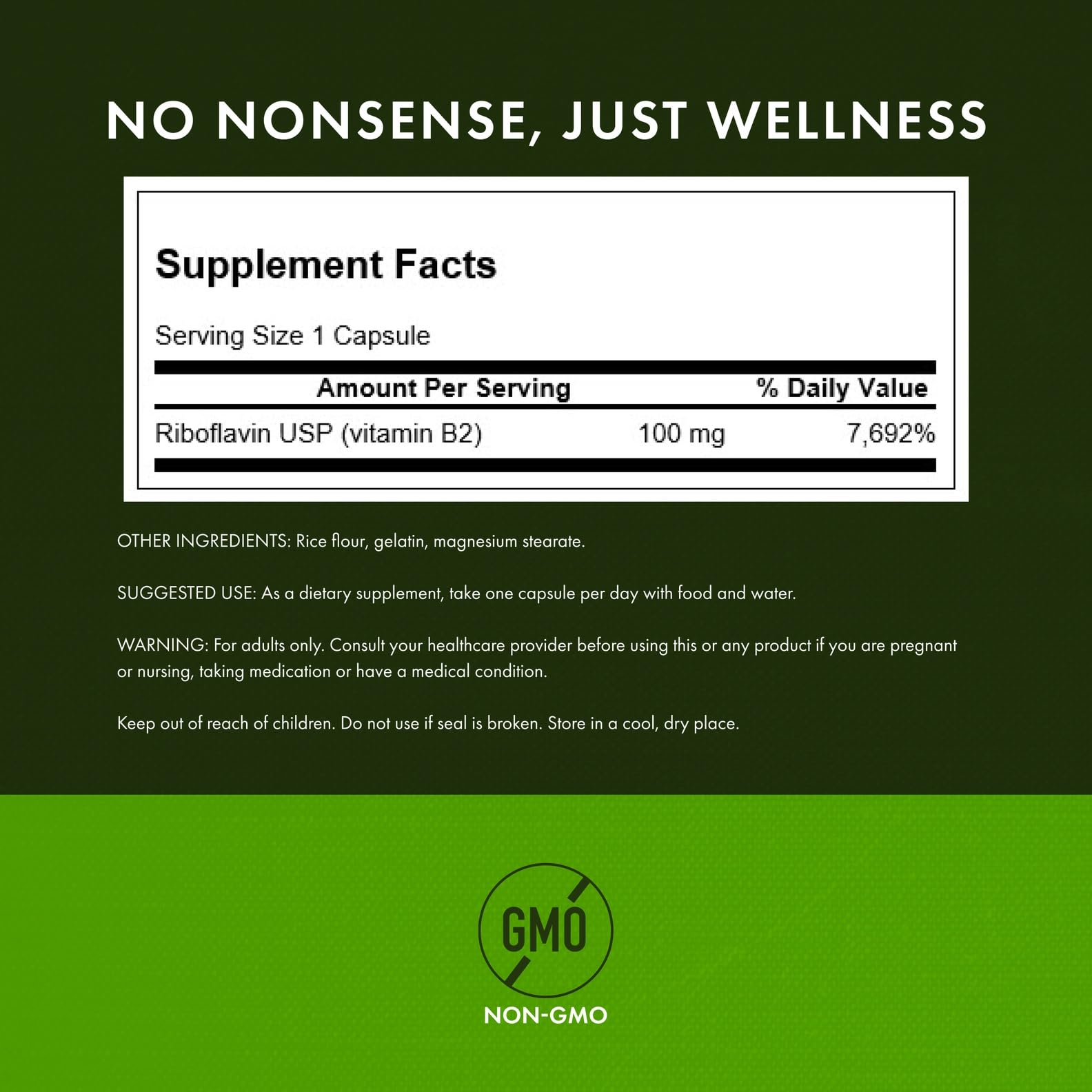Authentic Swanson Riboflavin 100mg nutritional label view
