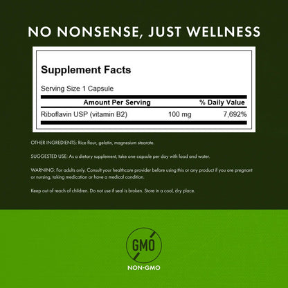 Authentic Swanson Riboflavin 100mg nutritional label view