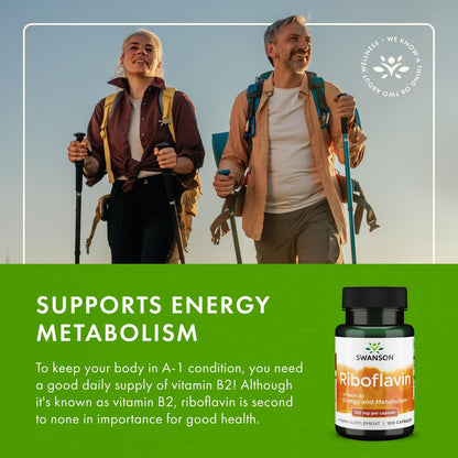 USA sourced Swanson Vitamin B2 supplement facts panel