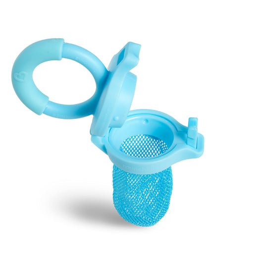 Munchkin fresh food mesh feeder pack of two showing the child resistant locking mechanism