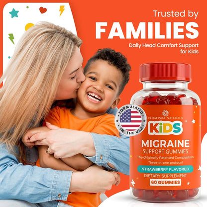 Veralinda Kids Migraine Support premium imported supplement bottle standing on clean background