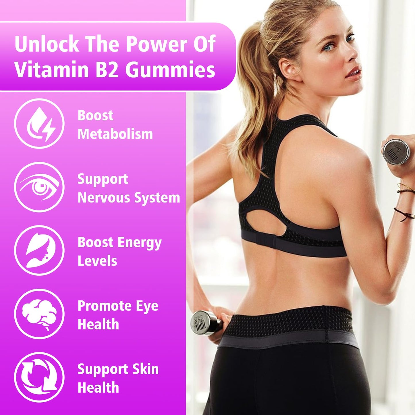 Vegan and sugar free Vitamin B2 chewable supplement with magnesium and CoQ10.