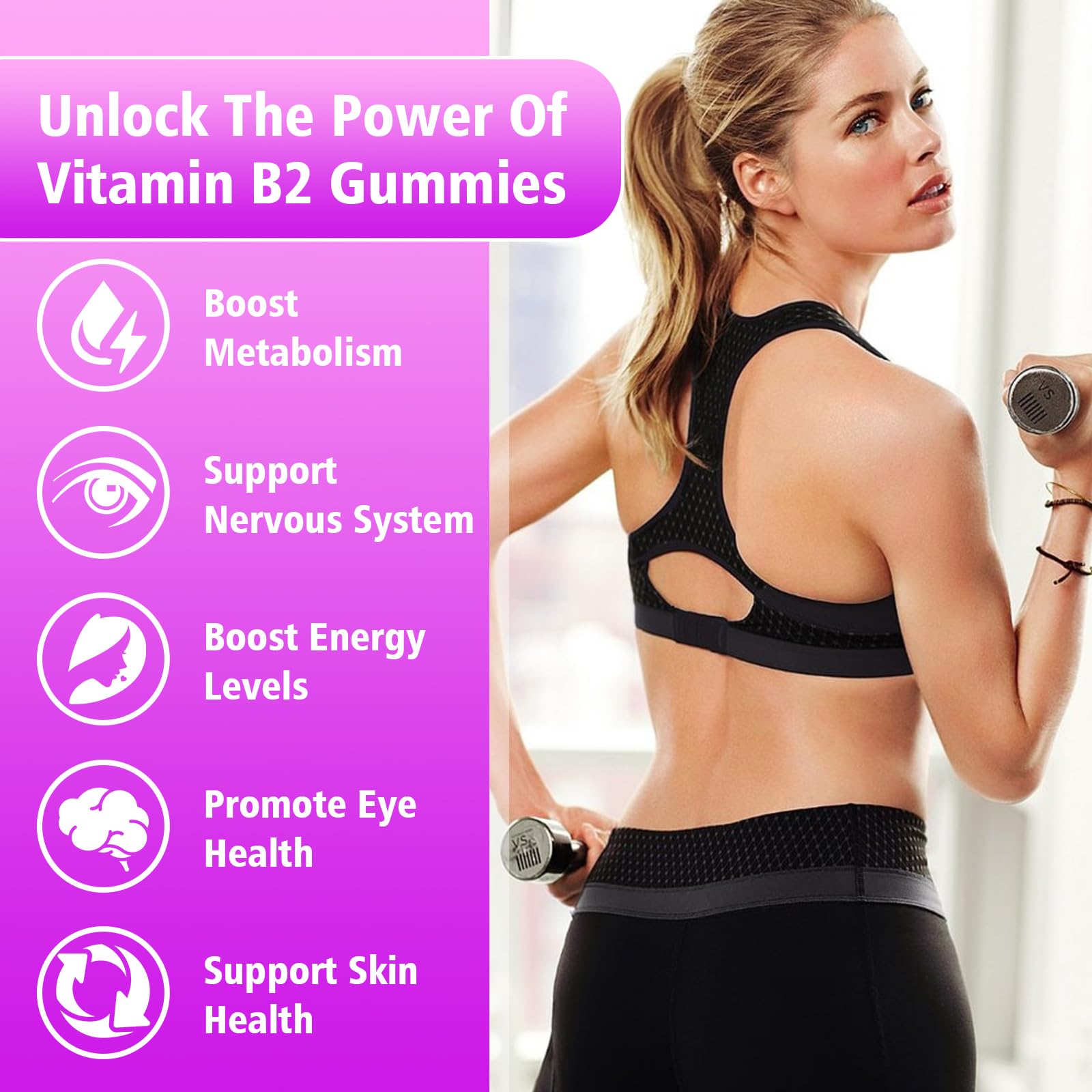 Vegan and sugar free Vitamin B2 chewable supplement with magnesium and CoQ10.