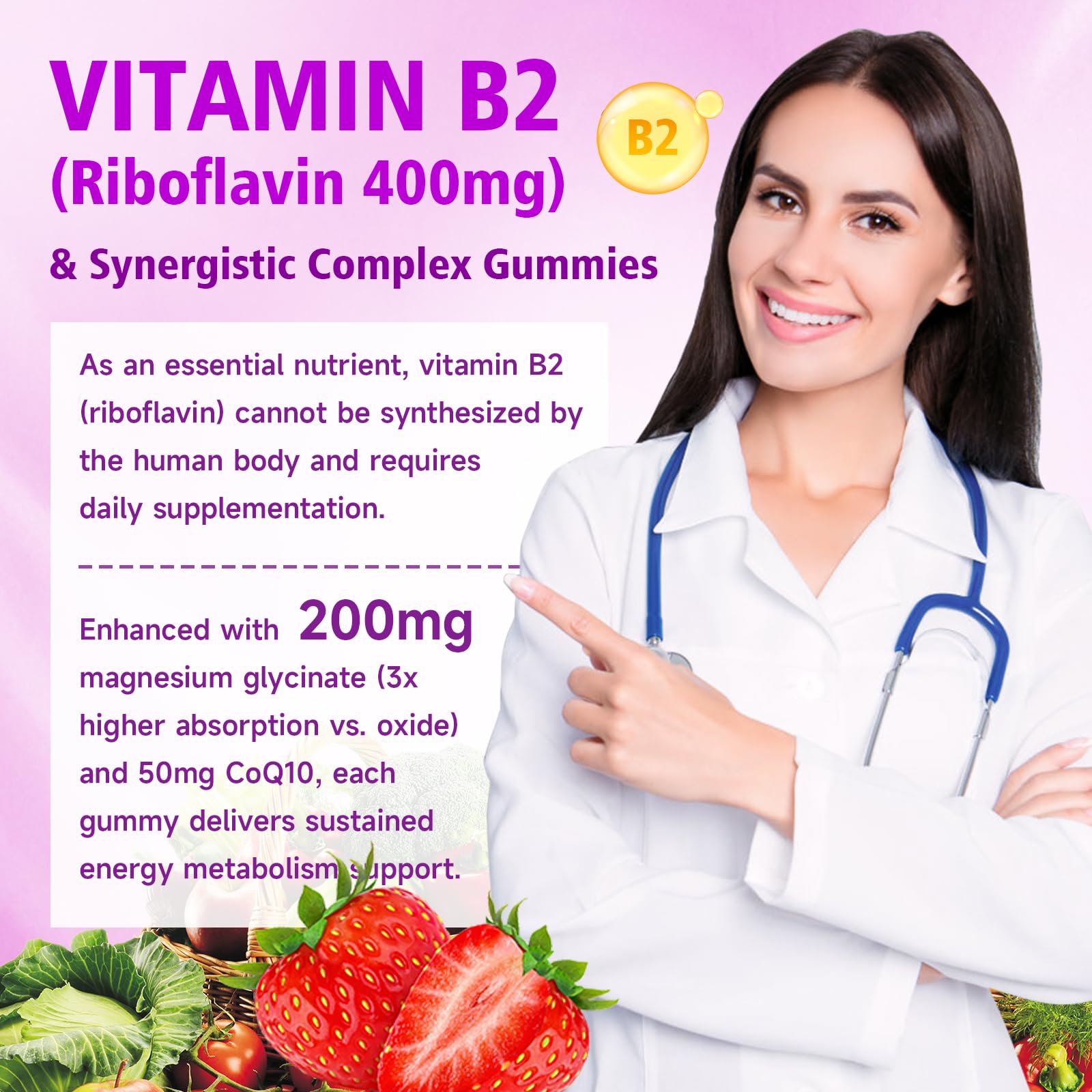 Saajoor headache relief gummies showing easy to chew strawberry nutritional vitamins.
