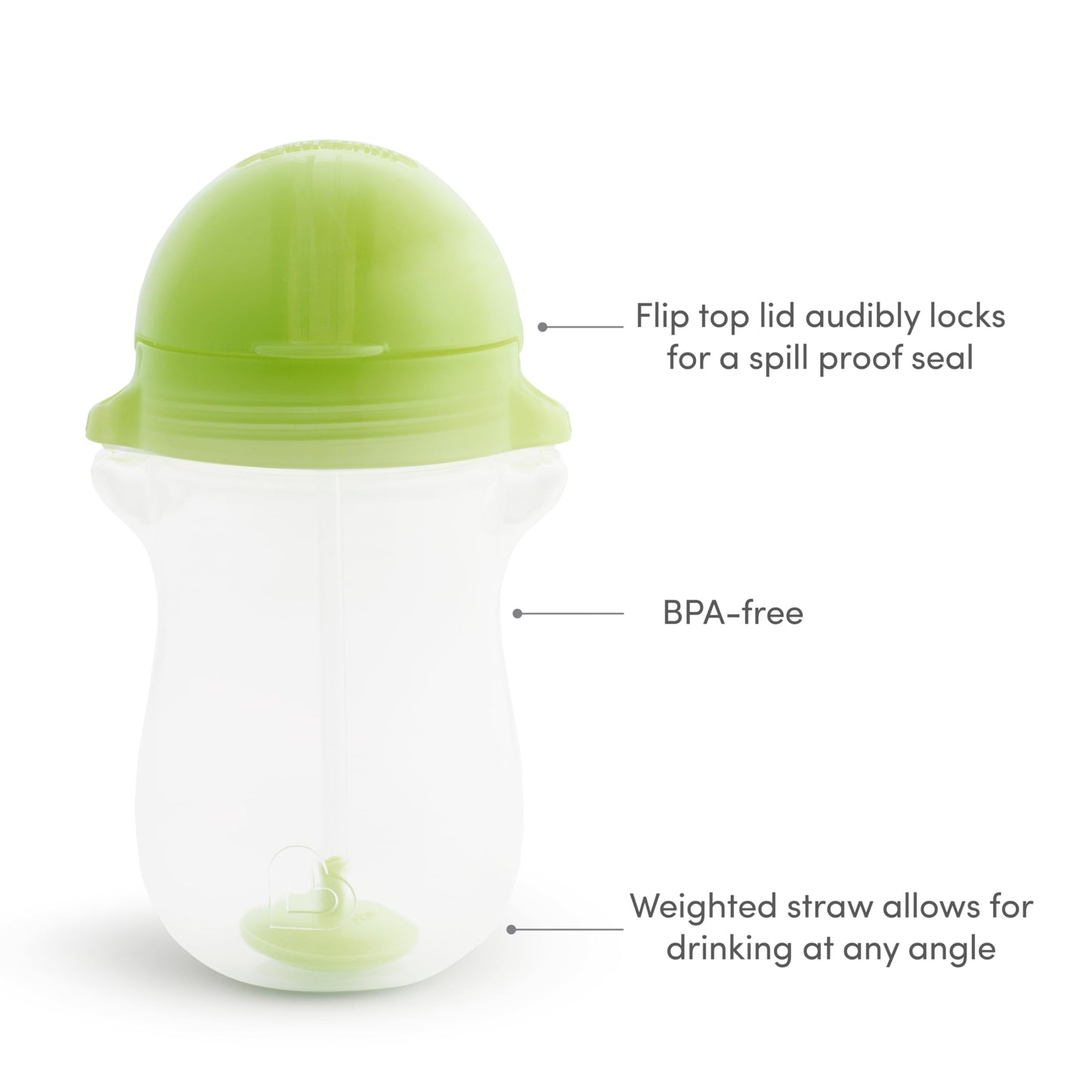 Munchkin 10 ounce toddler training cups with flip top lids close up view