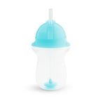 Two pack of blue and green Munchkin weighted straw cups on white background