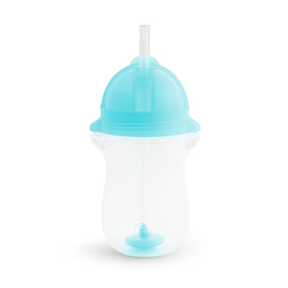 Two pack of blue and green Munchkin weighted straw cups on white background