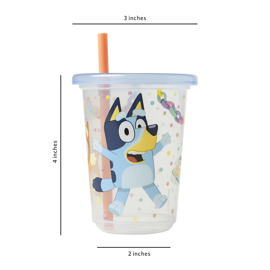 10 fluid ounce Bluey character cups with snap on lids