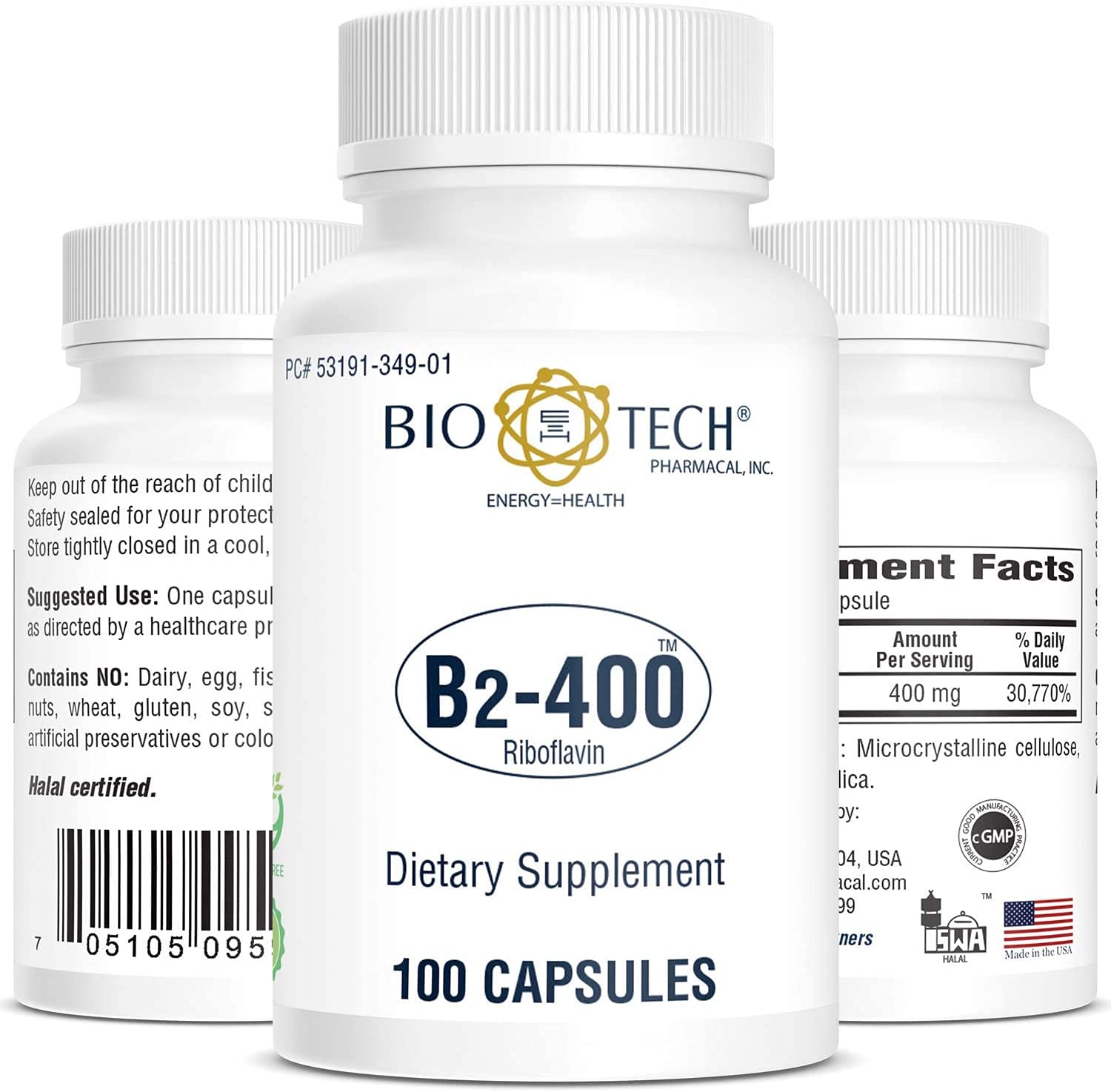 Bio-Tech Pharmacal Vitamin B2 supplement supplement facts panel detailing 400 mg dosage