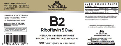 Windmill Vitamin B2 dietary supplement supplement facts panel details