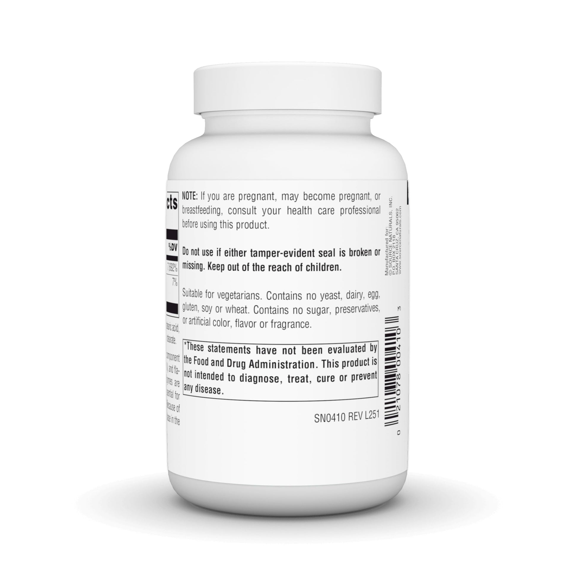Source Naturals flush free Vitamin B3 tablets label and nutritional facts