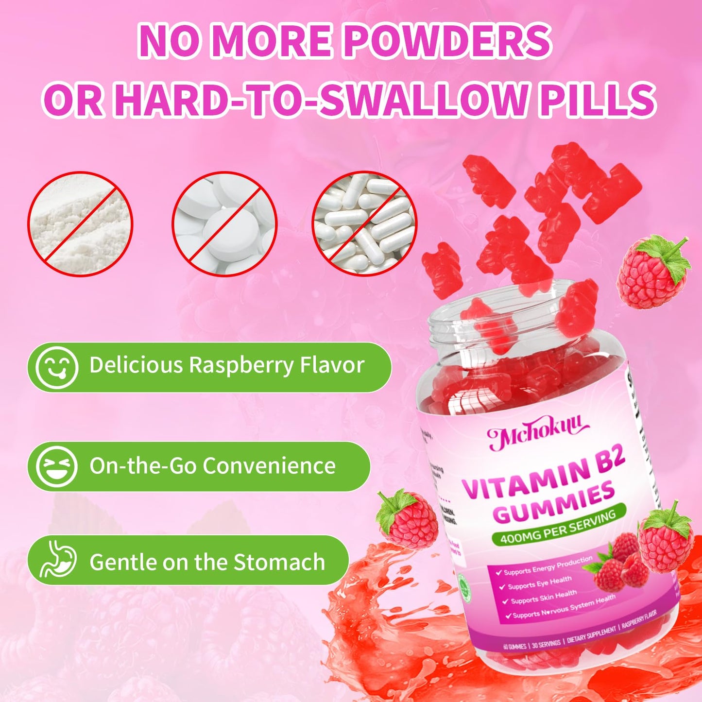 Mchokuu high potency riboflavin chewable vitamins for adult energy support