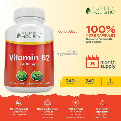 Purely Holistic Riboflavin 400mg supplement facts label showing ingredients list