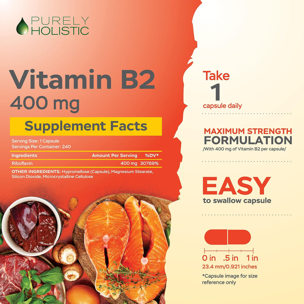 Purely Holistic Vitamin B2 240 vegan capsules eight month supply packaging