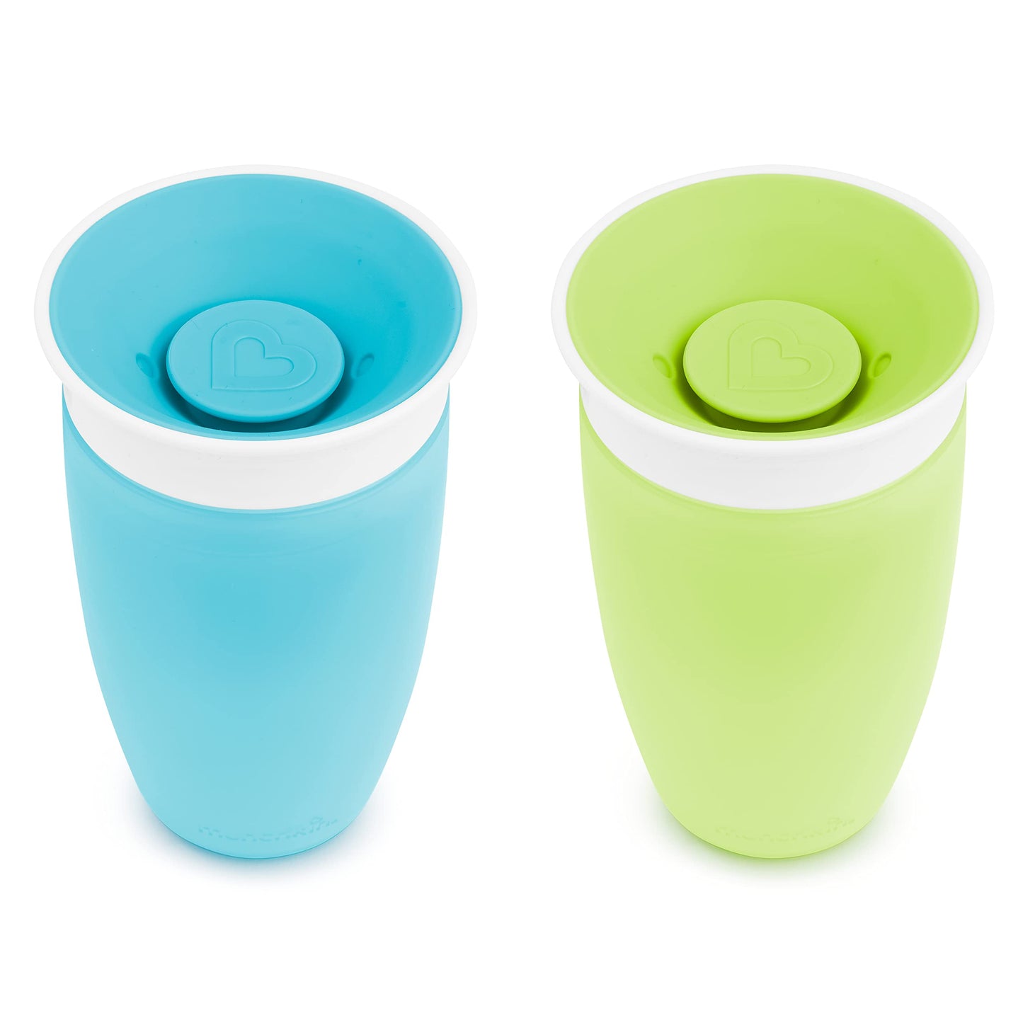 Side profile of the 10 ounce green toddler cup for independent drinking