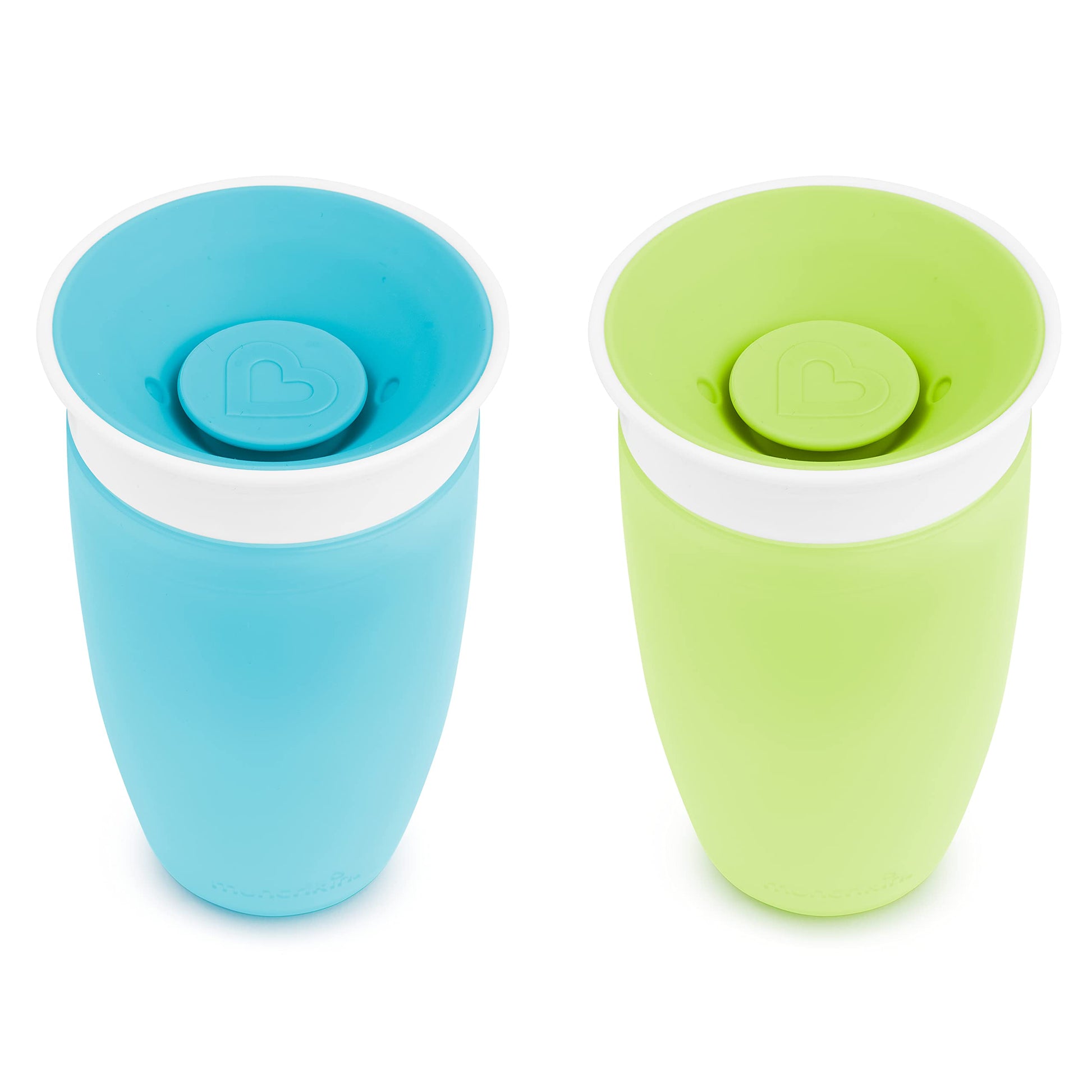 Side profile of the 10 ounce green toddler cup for independent drinking