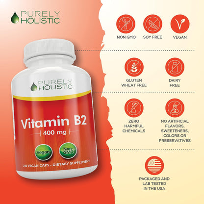 Purely Holistic plant based riboflavin capsules container for daily metabolism support