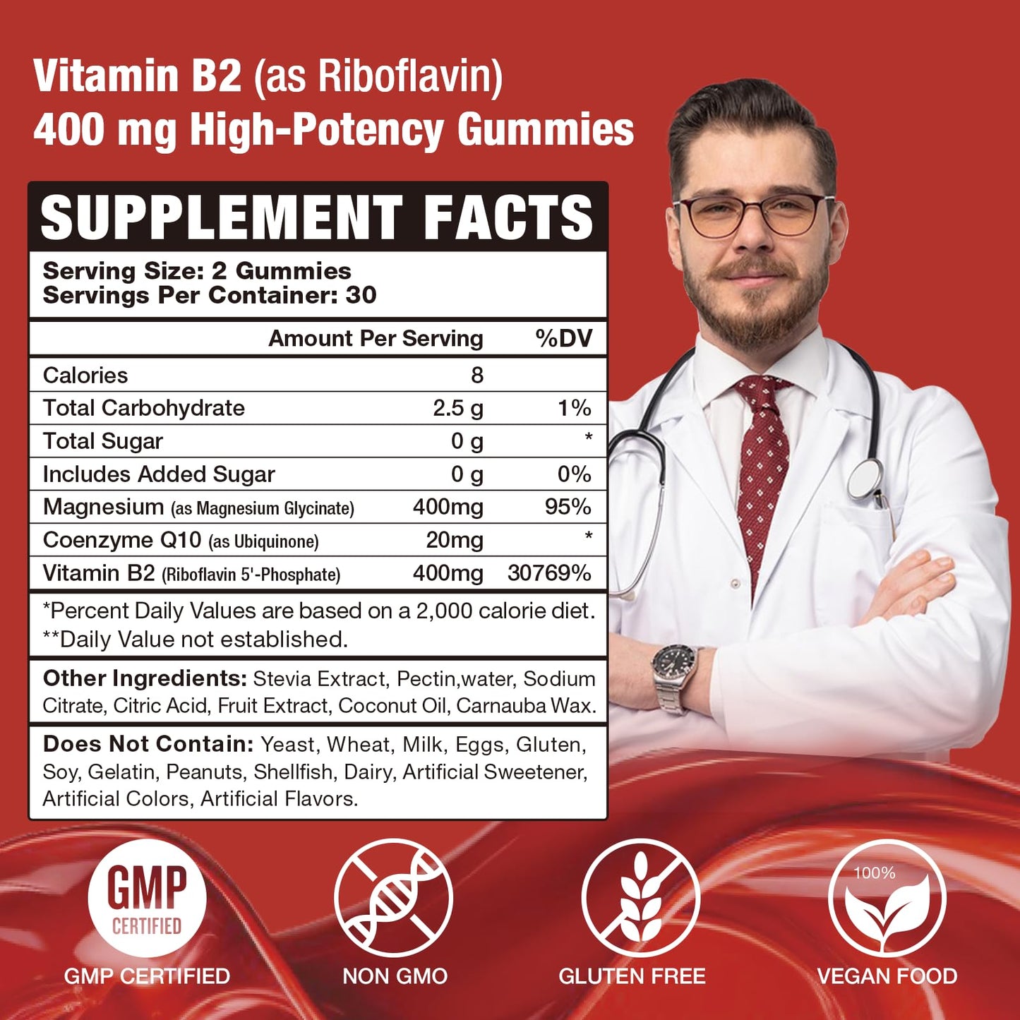 Joywiit Vitamin B2 120 strawberry flavored gummies back label showing ingredients