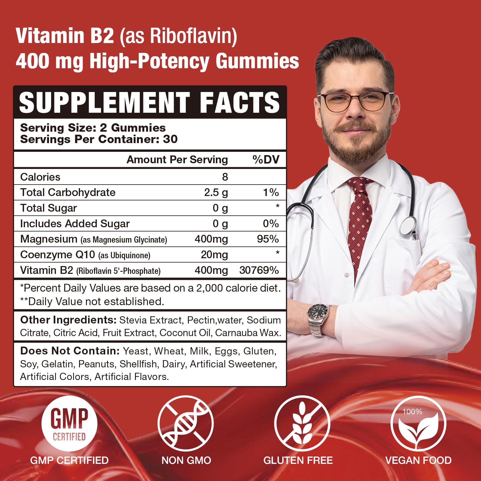 Joywiit Vitamin B2 120 strawberry flavored gummies back label showing ingredients