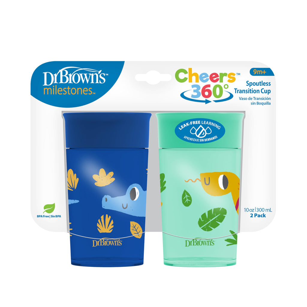 Dr. Brown's spoutless toddler sippy cup showing the clear silicone sip and see valve assembly