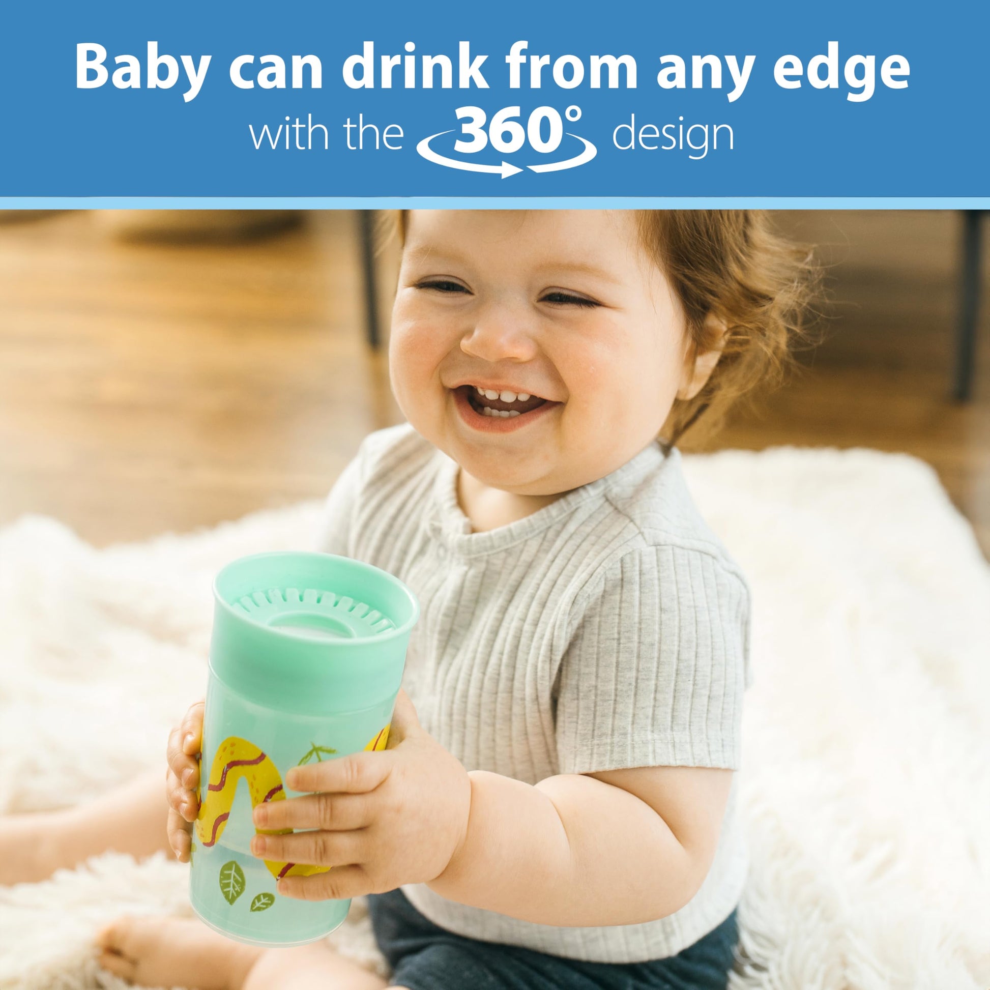 Two pack of Dr. Brown's 10 Ounce training cups for babies in blue and green jungle themes