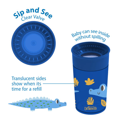 Dr. Brown's Milestones toddler cup disassembled into three simple pieces for easy dishwasher cleaning