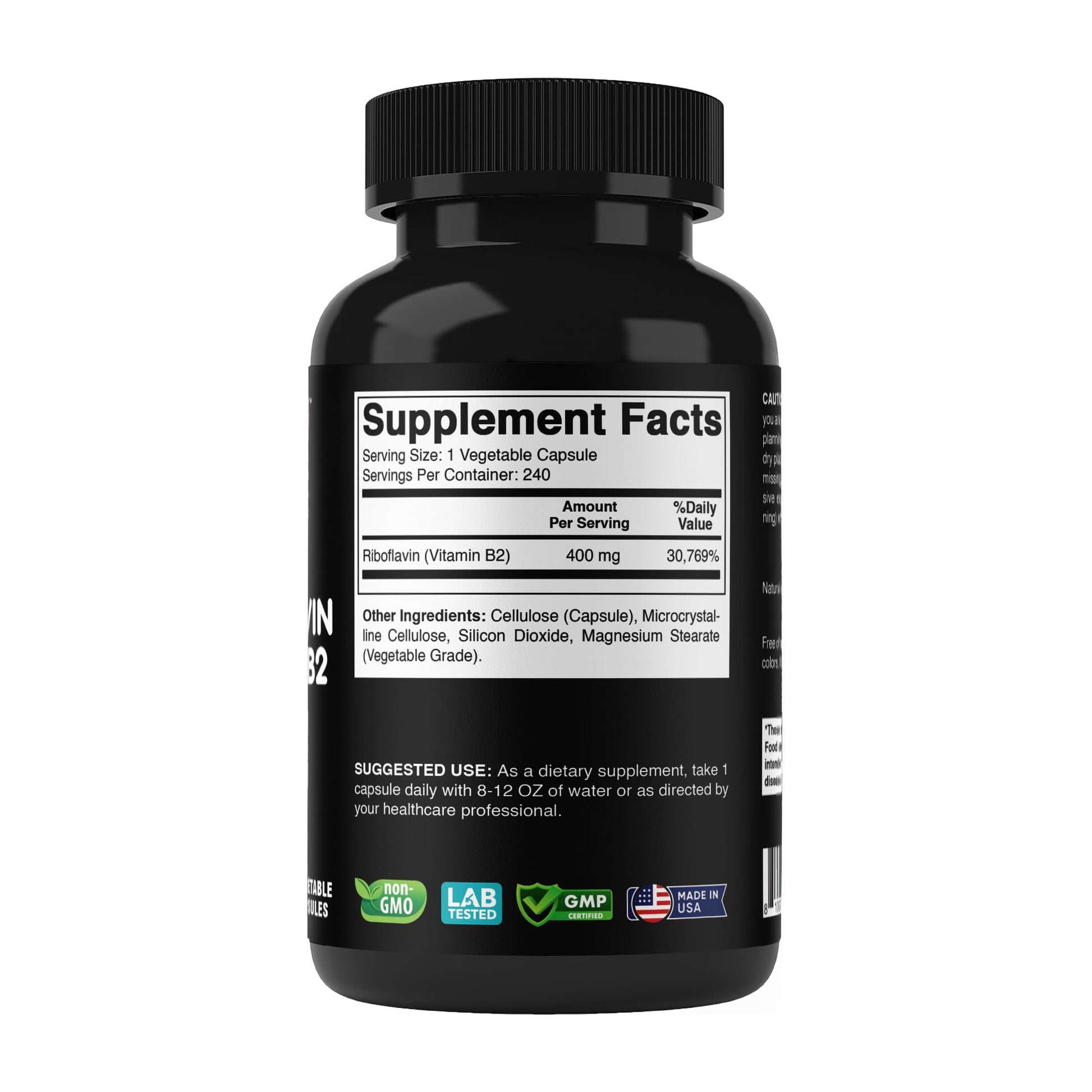 Vitabod B2 Riboflavin capsule size comparison next to authentic USA imported bottle design