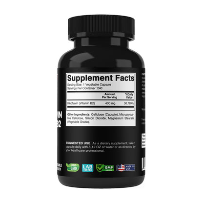 Vitabod B2 Riboflavin capsule size comparison next to authentic USA imported bottle design