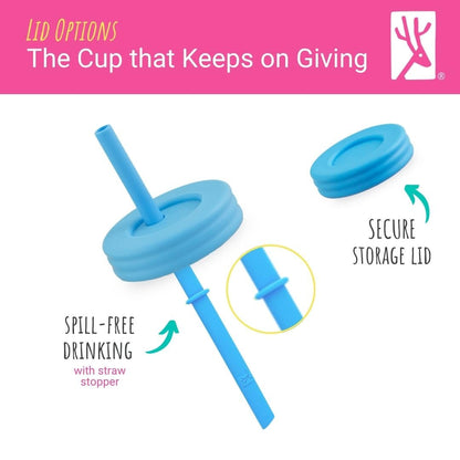 Eco friendly kids smoothie cups with built in straw stoppers to prevent pulling