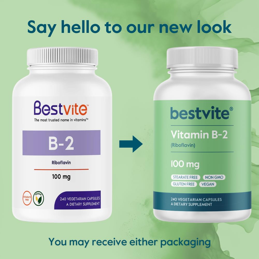 Authentic USA imported Bestvite Riboflavin supplement bottle standing upright on a clear surface