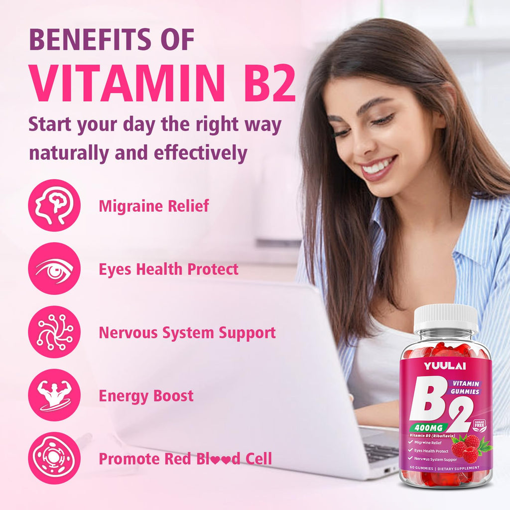 Back supplement facts panel of YUULAI B2 chewables detailing riboflavin and magnesium glycinate milligrams.