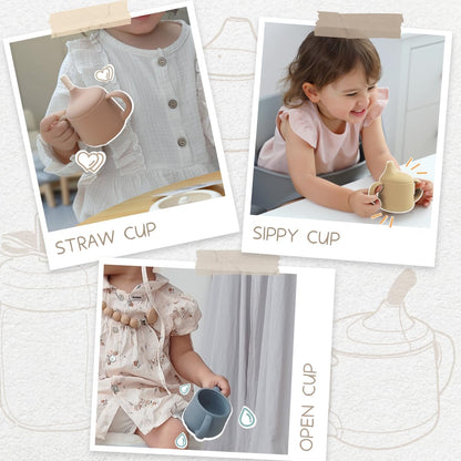 Premium food grade silicone baby cup showing flexible soft straw