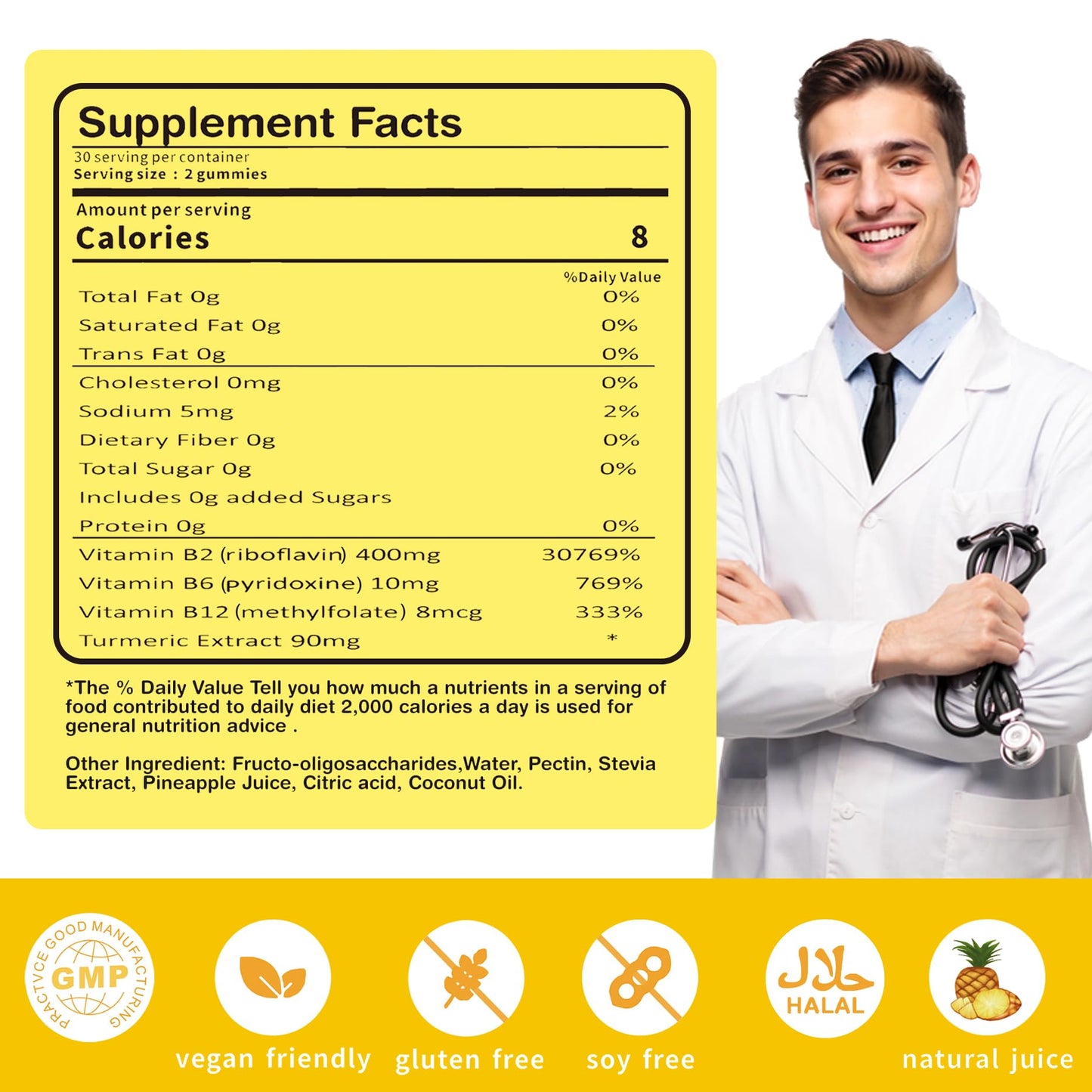 INSPIRELIFE ABC Riboflavin 400mg gummies back label showing ingredients list