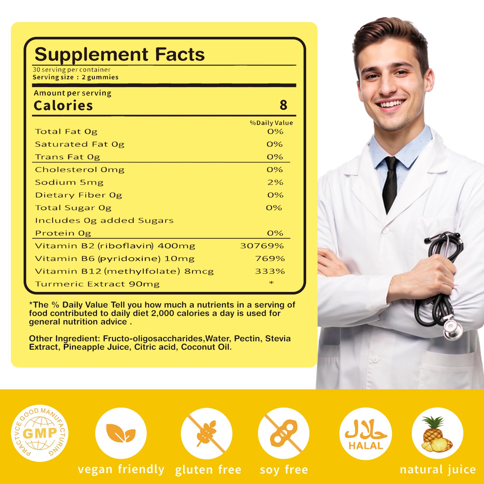 INSPIRELIFE ABC Riboflavin 400mg gummies back label showing ingredients list