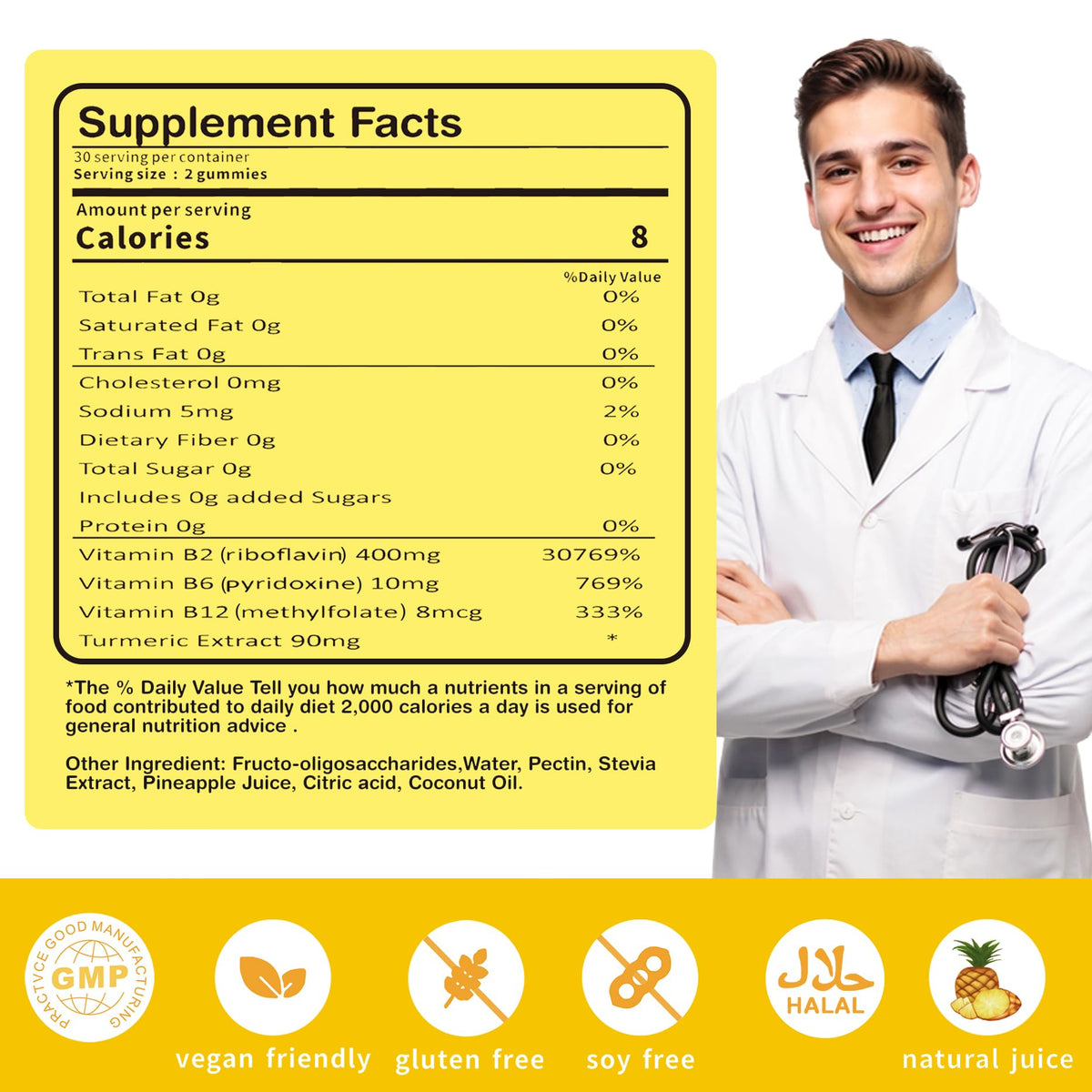 INSPIRELIFE ABC Riboflavin 400mg gummies back label showing ingredients list