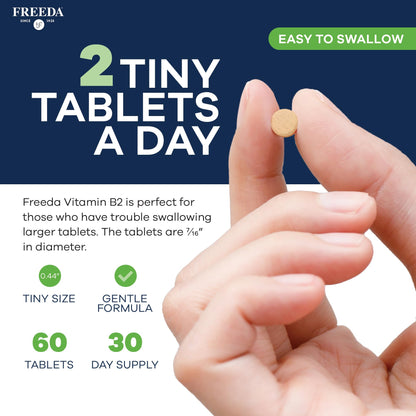 Freeda Kosher certified Vitamin B2 60 tablets nutrition facts panel.