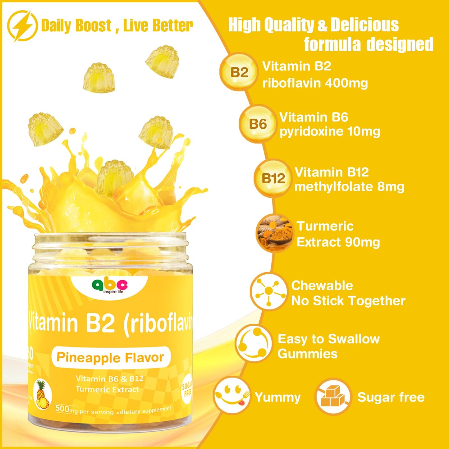 INSPIRELIFE ABC pineapple flavored B2 supplements for migraine care packaging