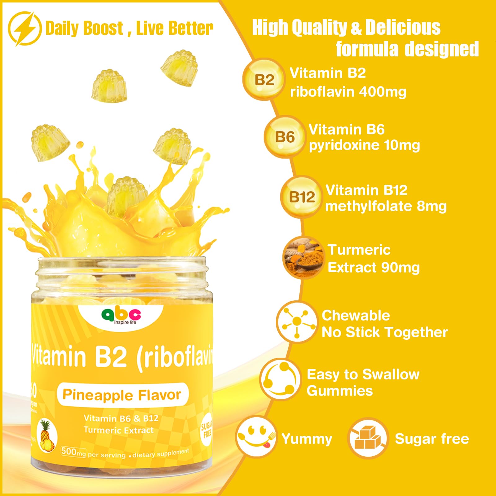 INSPIRELIFE ABC pineapple flavored B2 supplements for migraine care packaging