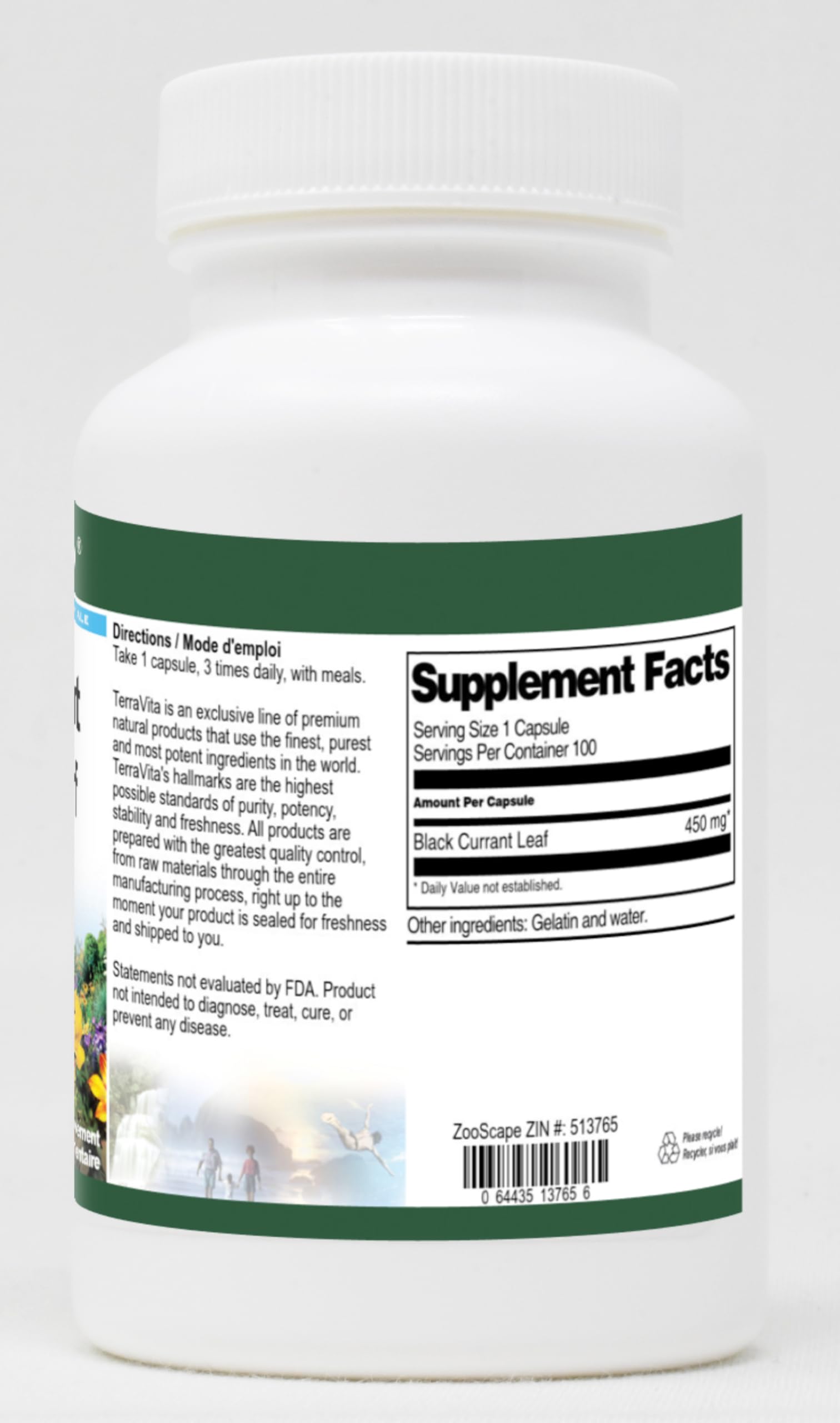 Terravita Black Currant Cassis Leaf dietary supplement bottle label